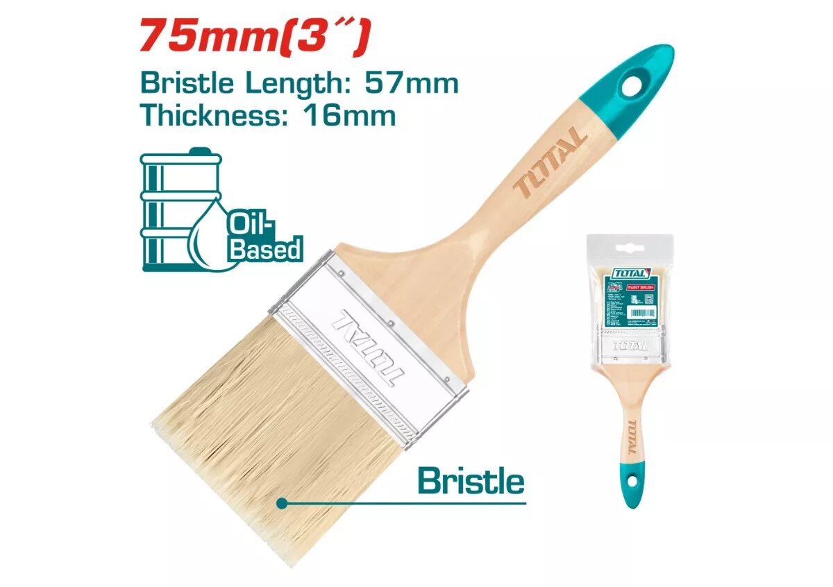 Малярная кисть TOTAL THT84031, деревянная рукоятка, натуральный ворс