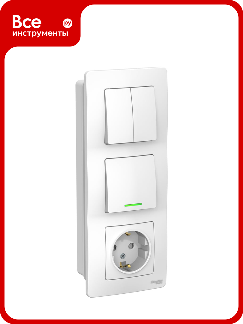 Внутренний блок Systeme Electric Blanca розетка с заземлением 16А 250В+1-клавишный выключатель+2-клавишный выключатель SE BLNBS101211