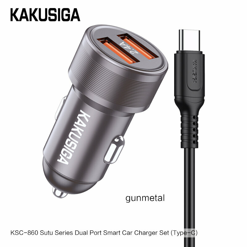 Автомобильное зарядное устройство KAKUSIGA KSC-860, быстрая зарядка Type-C, серый, для авто, АЗУ