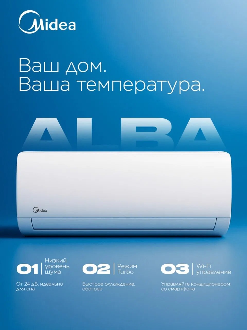 Кондиционер Midea Alba 12 LVN (Low Voltage 80V-265V) Inverter Белый