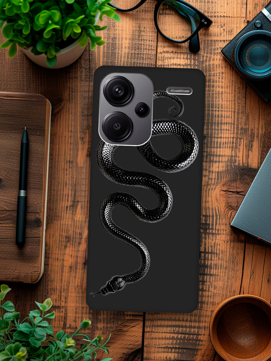 Силиконовый чехол на Xiaomi Redmi Note 13 Pro + с принтом "Черная мамба" матовый черный — фото 1