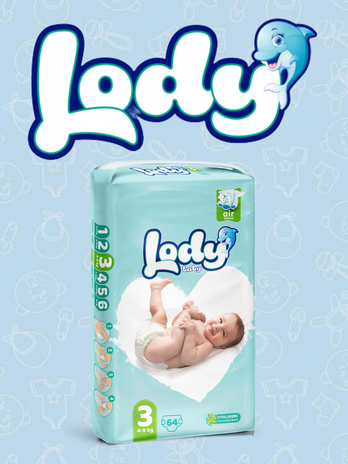 LODY BABY 3, 7-9 кг, 64 шт Подгузники одноразовыеLODY BABY 3, 7-9 кг, 64 шт