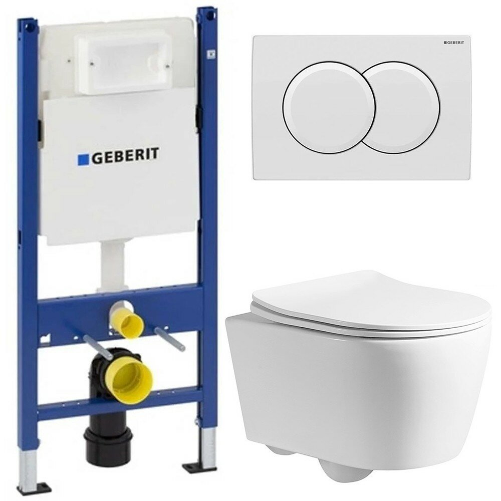 Инсталляция Geberit 111.154.11.1 + кнопка смыва Delta01 115.107.11.1 + унитаз Cerutti Sella aria PP CT9738 безободковый с сиденьем