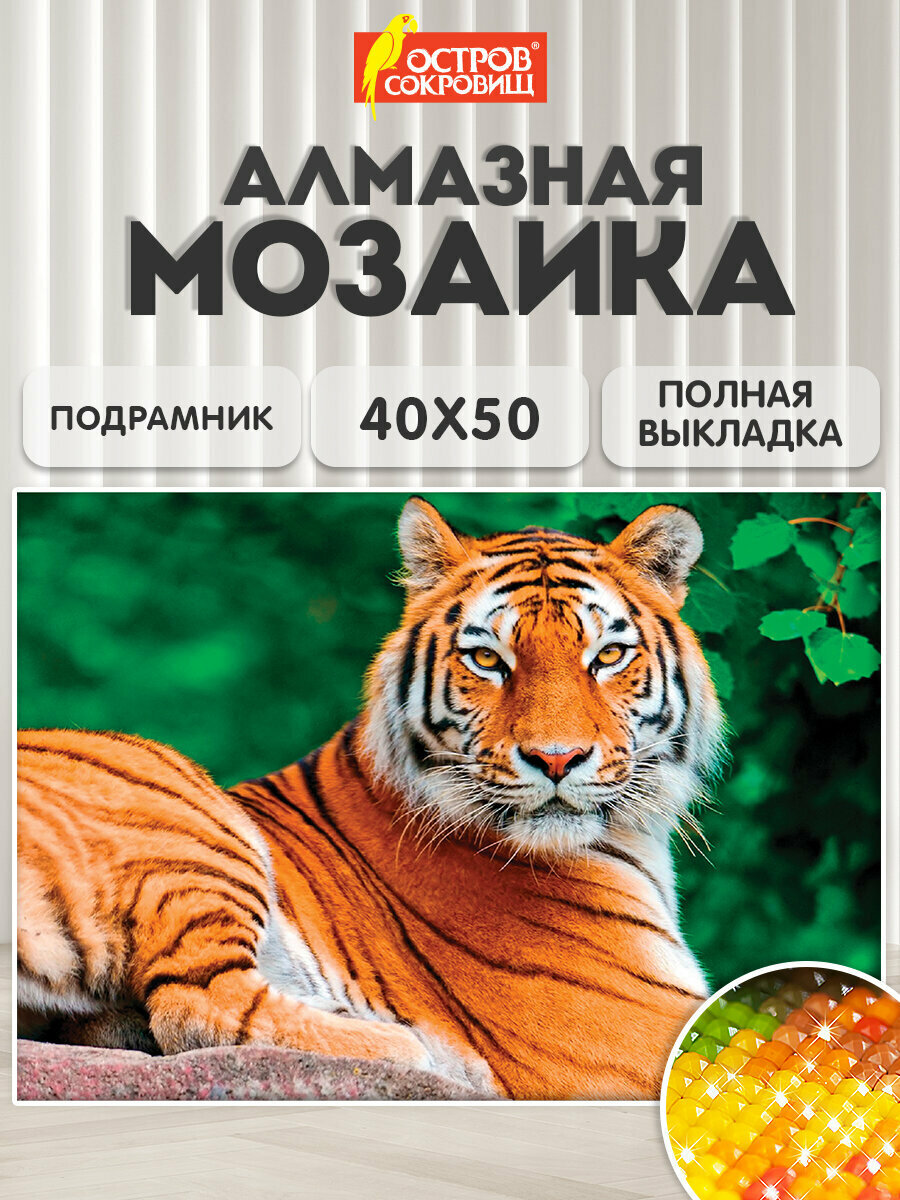 Картина стразами (алмазная мозаика) 40х50 см, Остров Сокровищ, Тигр, на подрамнике, 662427