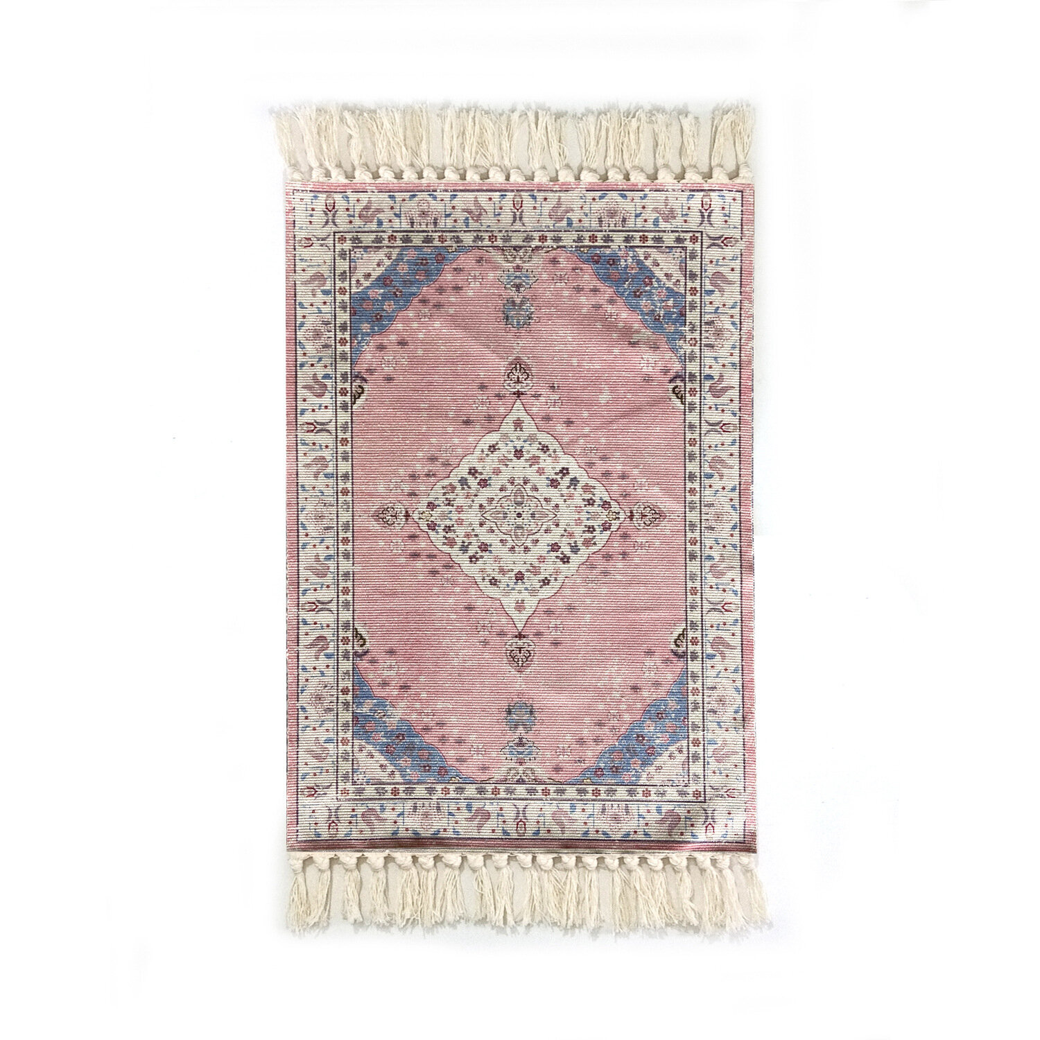 Ковер с кисточками ручной вязки в персидском этническом стиле износостойкий и устойчивый к скольжению 58х128 см