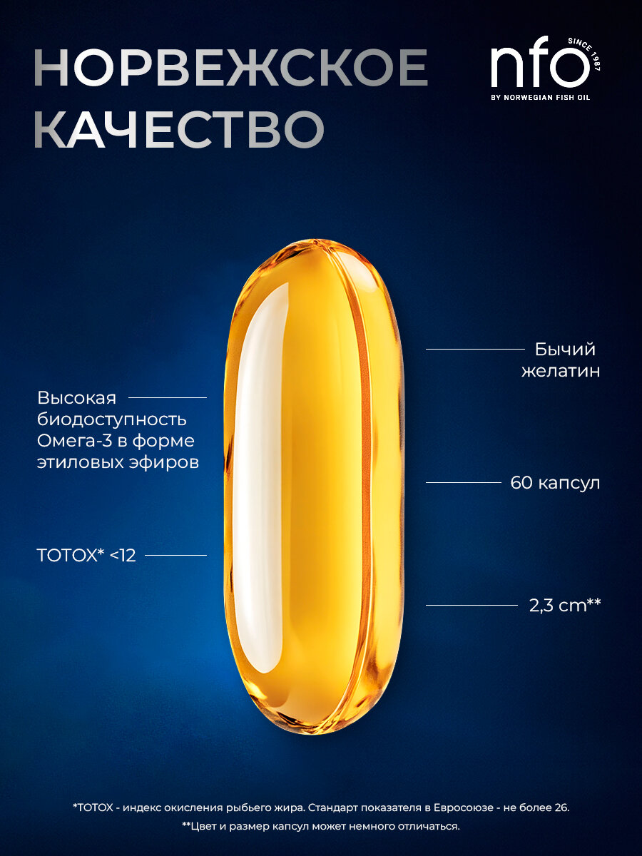 NFO Омега 3 Форте для детей и взрослых, 120 капсул по 1384 мг, Норвегия — фото 1