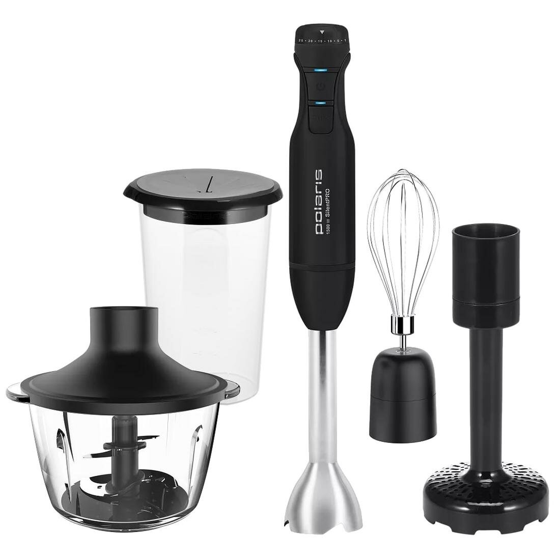 Блендер Polaris PHB 1517GL, 1500Вт, 25 скоростей, 4 насадки, 0.7л