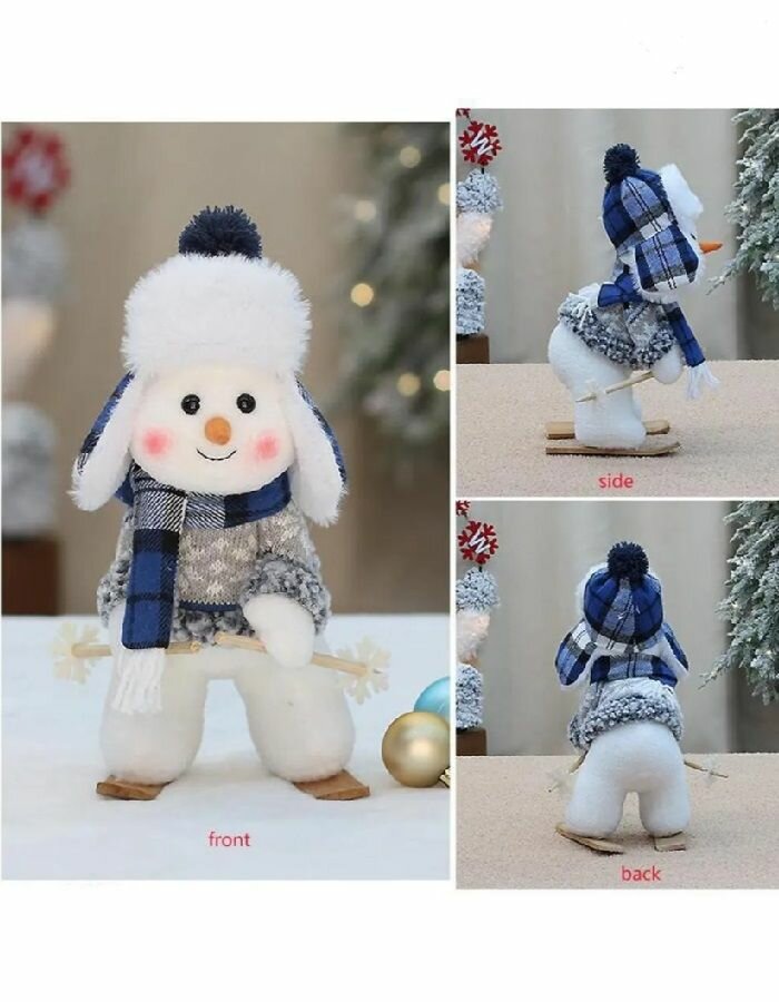 Игрушка под елку Снеговик на лыжах - мальчик 28 см.