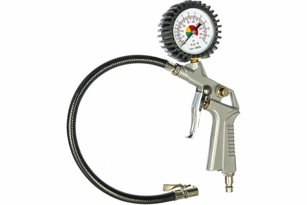 Пистолет с манометром для накачивания шин  длина шланга 30см Колир