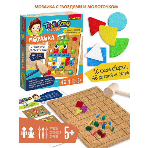 фото Bondibon набор для творчества мозаика с гвоздями и молоточком веселые картинки, вв5334 разноцветный