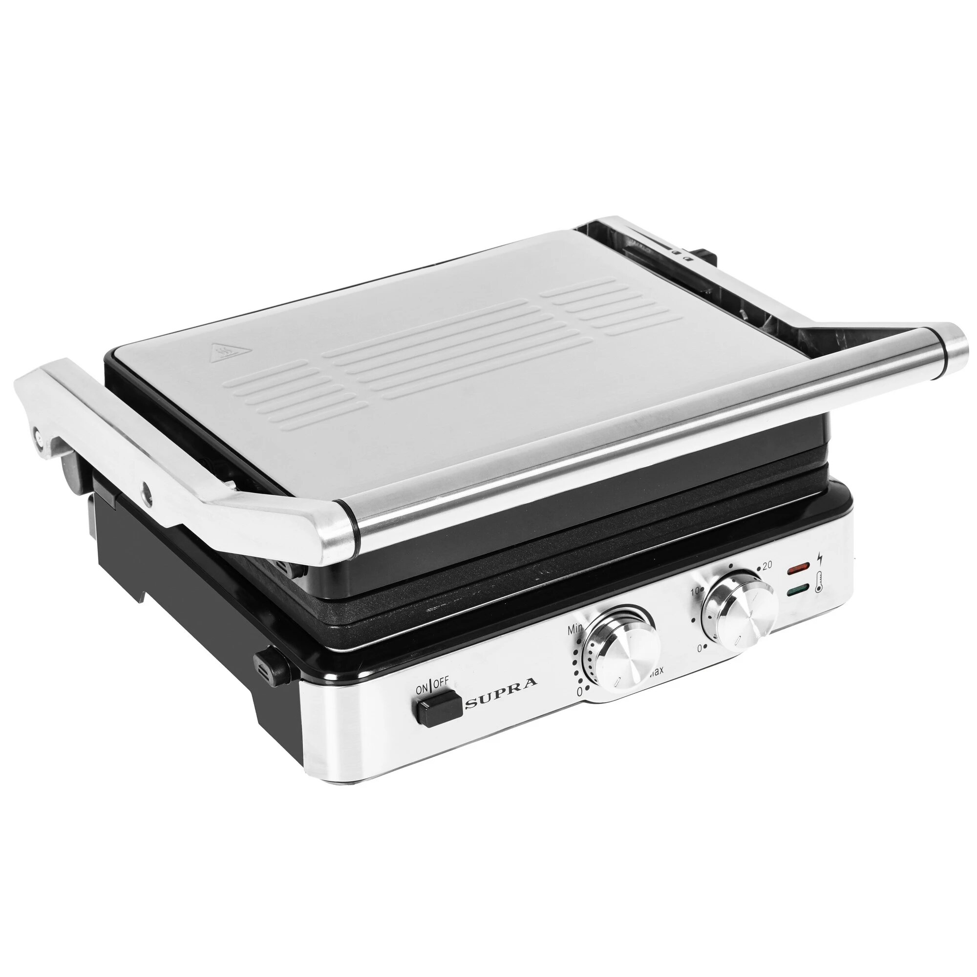 Электрогриль Supra GS-7620, серебристый, мощность 2000 Вт, антипригарное покрытие