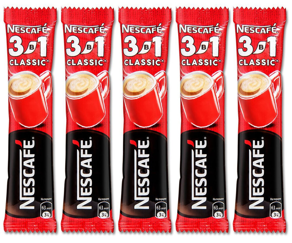 Nescafé 3 в 1 — классик растворимый кофе с сахаром и сливками, 10 пакетов (145 г)