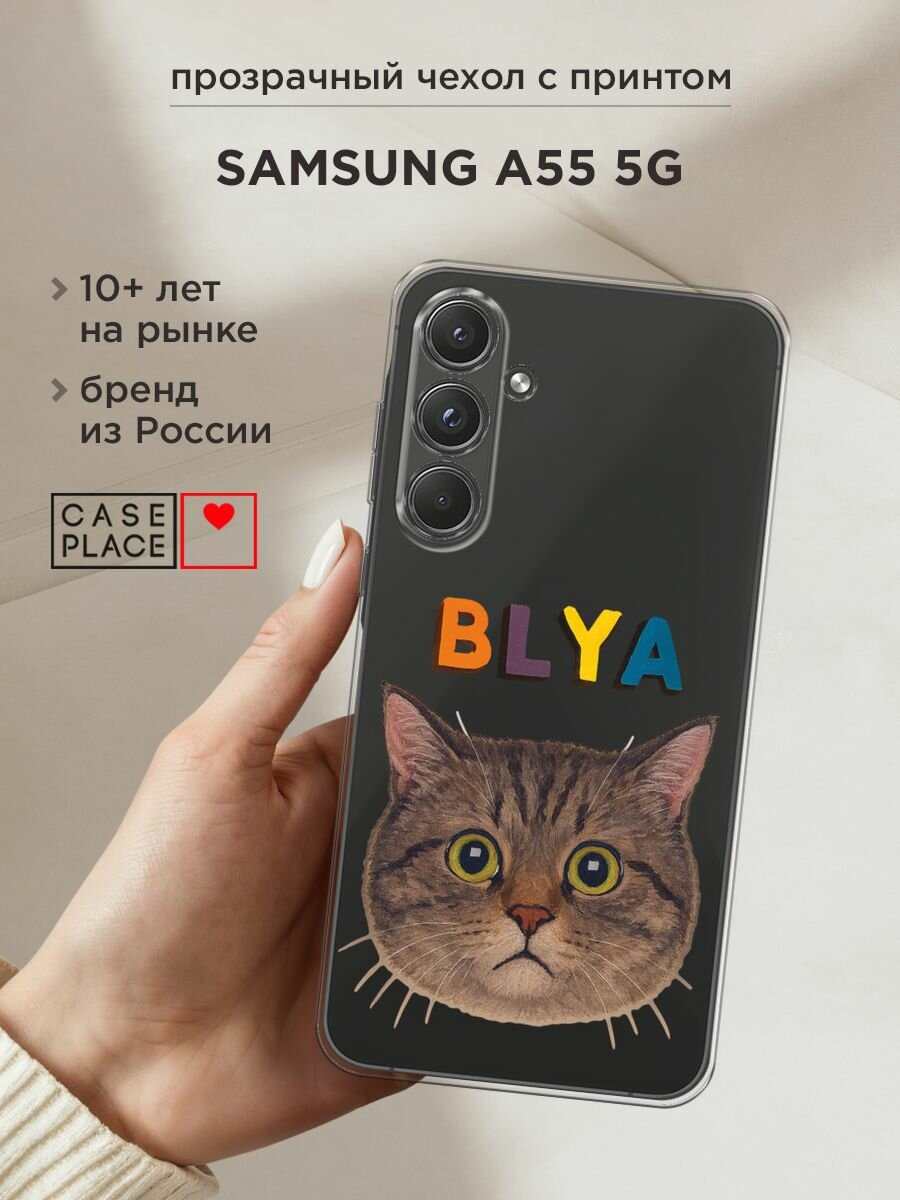 Чехол на Samsung Galaxy A55 5G / Самсунг Галакси А55 5G с принтом "Серый котик", прозрачный