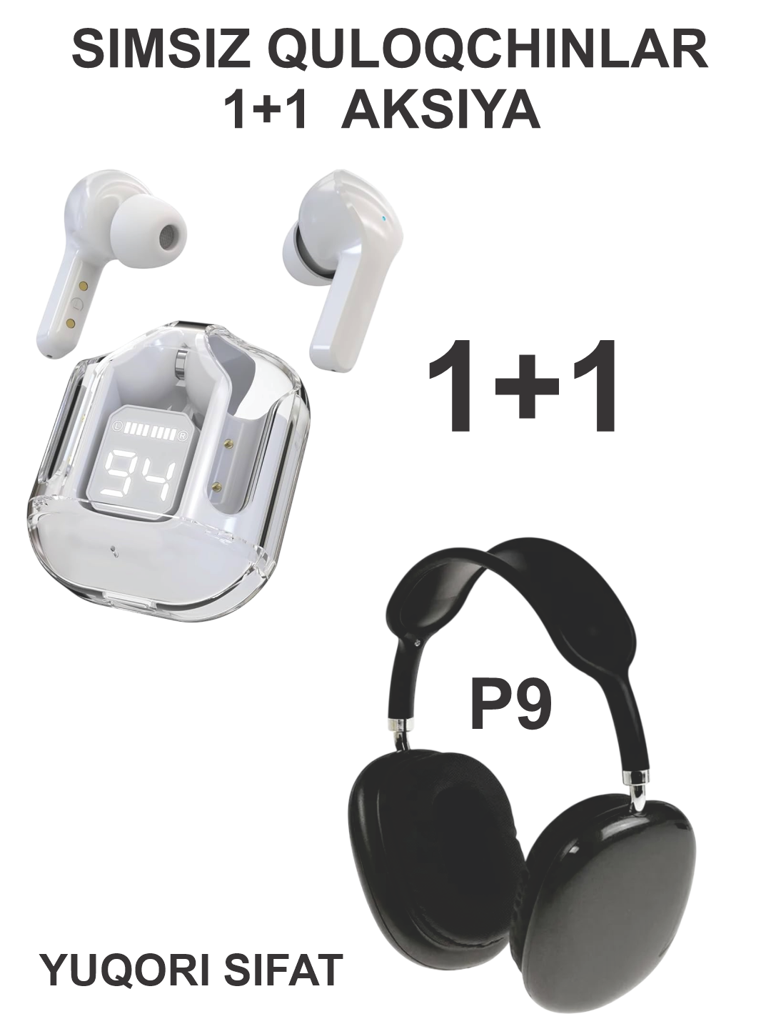 Беспроводные Bluetooth-наушники P9 + DIS — полноразмерные с микрофоном