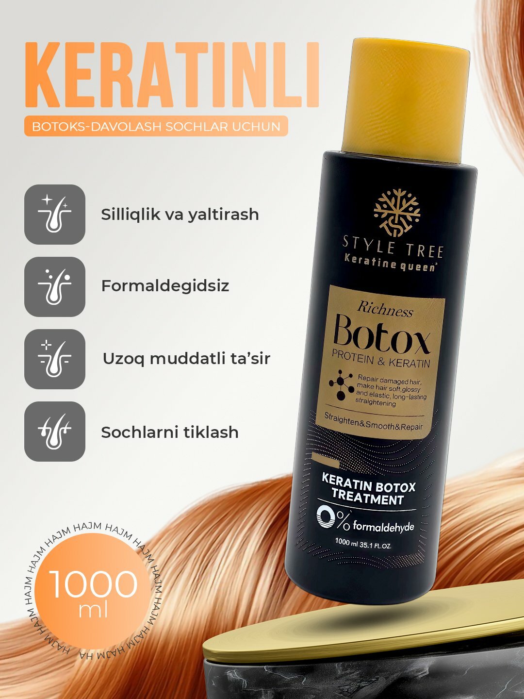 Keratin Queen - кератиновый ботокс с протеином, для волос, выпрямляет, 1000 мл — фото 1