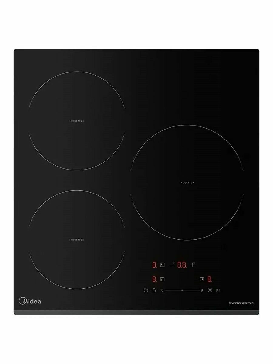 Варочная индукционная панель MIDEA MIH43103F, 3 конфорки, сенсорное управление, 9 уровней мощности, таймер, пауза
