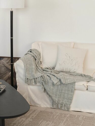 Изображение товара Плед Kuchenland, 130x170 см, с бахромой, шенилл, графитовый, Chenill, Kuchenland