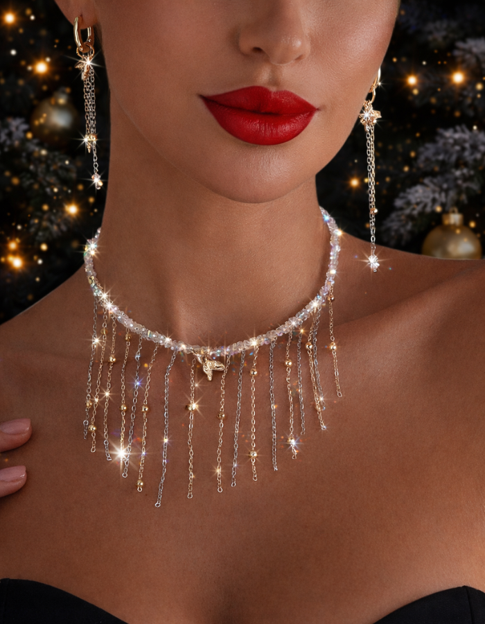 Комплект бижутерии: чокер, серьги, кристалл