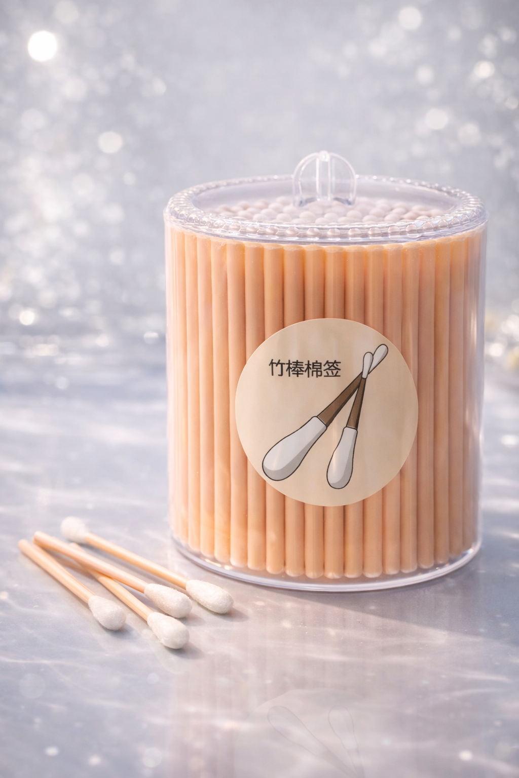 Ватные палочки с бамбуковой палочкой, в прозрачном контейнере, экологичные, для гигиены и косметики