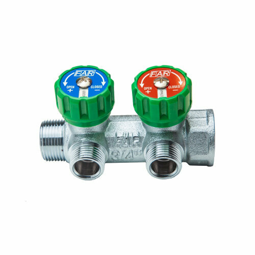 фото Коллектор far 3/4" (вр-нр) с 2 отв. 1/2"eu с вставкой под плоское уплотнение