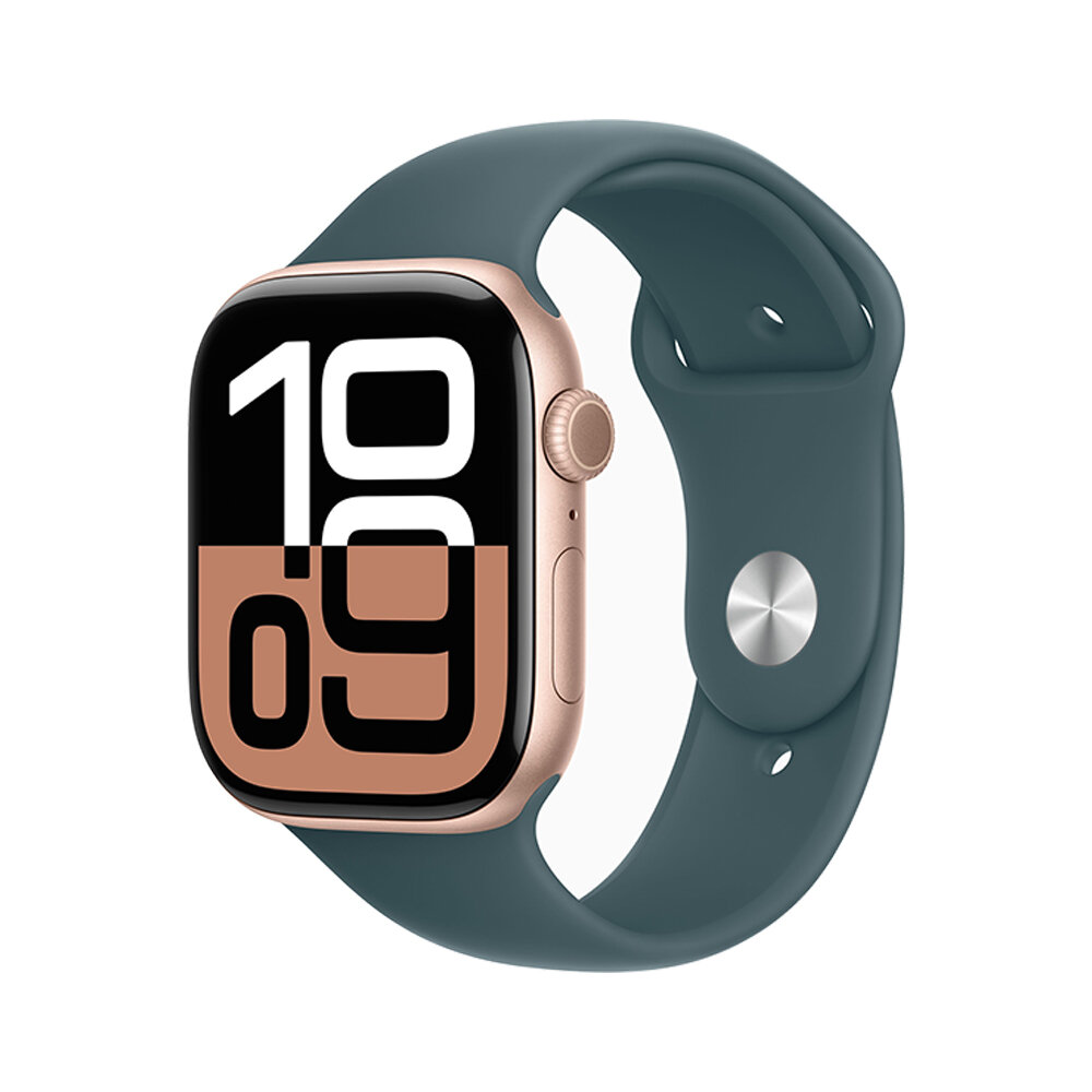 Умные часы Apple Watch Series 10 (GPS) 46mm Sport Band, Rose Aluminium Case with Lake Green, Global Подходит для окружности запястья S/M (130-180 мм)