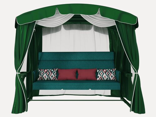 Изображение товара Качели садовые взрослые 4 местные для дачи раскладные с москитной сеткой Бригантина Люкс зеленый