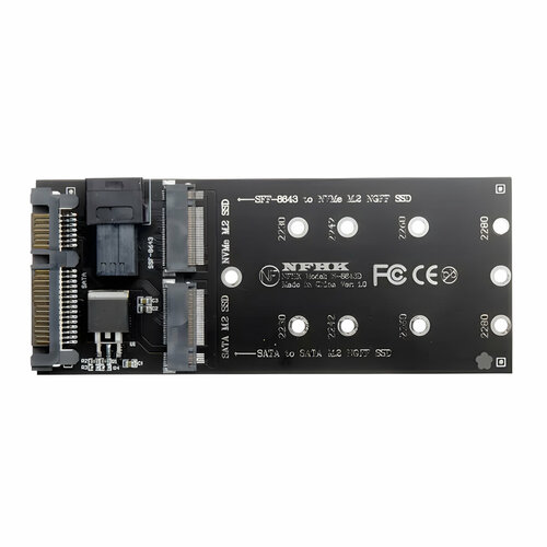 Адаптер переходник для SSD M.2 SATA (B+M key) на SATA / M.2 PCI-E NVMe (M, B+M key) GSMIN DP79 разъем SFF-8643, NFHK N-8643D (Черный)