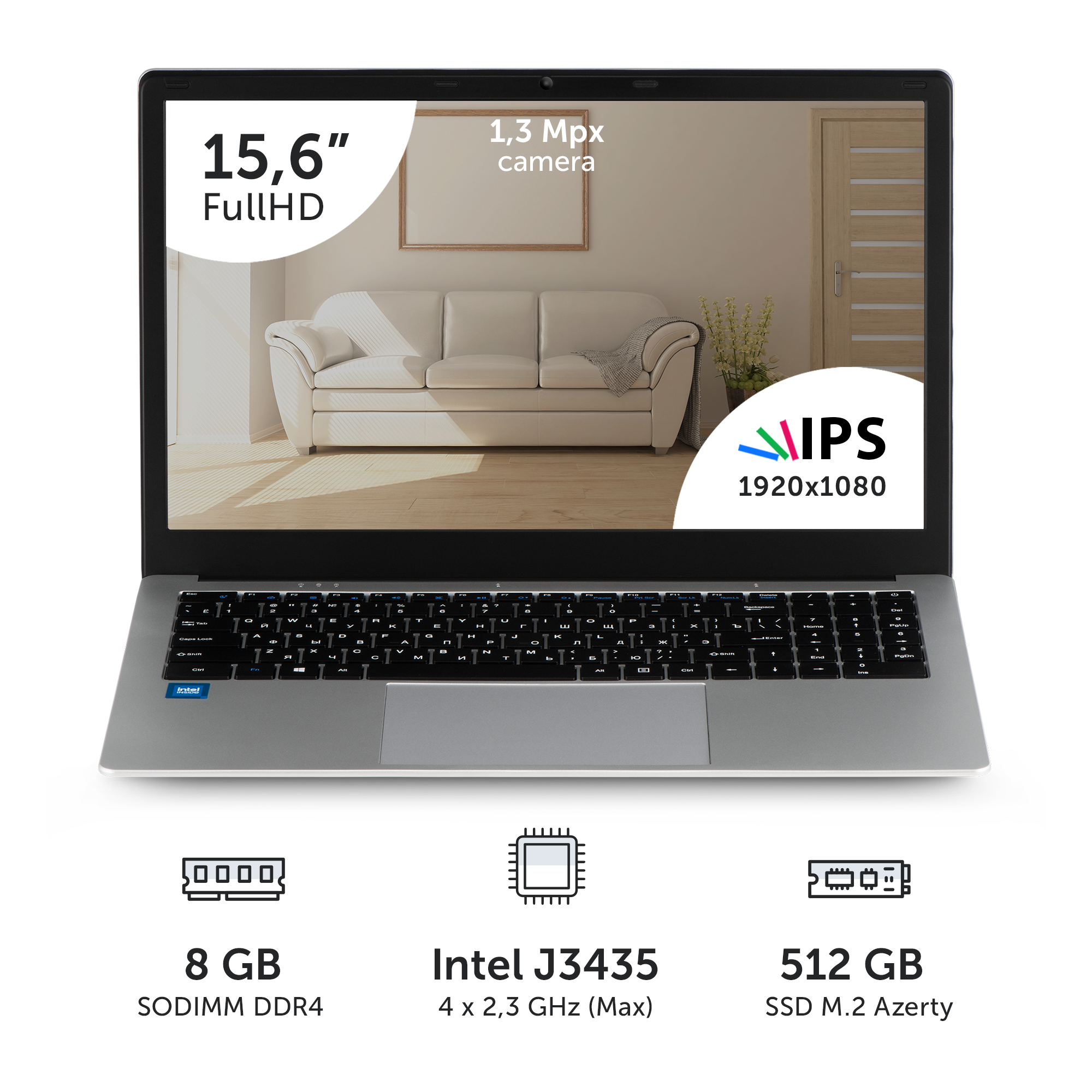 Ноутбук Azerty AZ-1504 (15.6" IPS 1920x1080, Intel J3455 4x1.5 ГГц, 8 Гб DDR4, 512 Гб SSD)