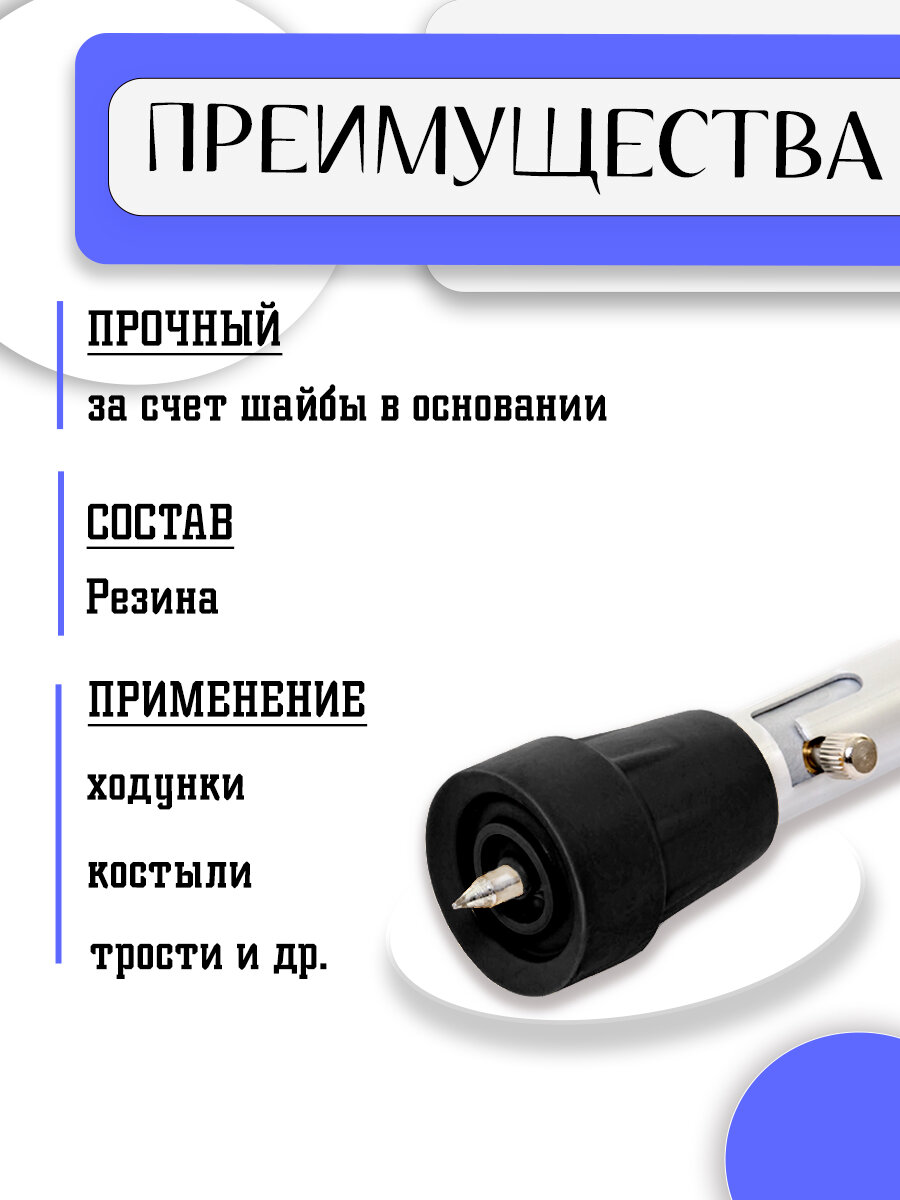 Изображение Наконечник для костылей резиновый 19 мм под УПС - 2шт / Насадка на подмышечные, локтевые трости