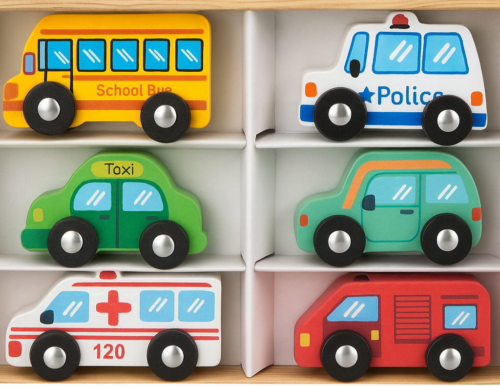 Деревянные машинки для детей (комплект из 6 машинок) — фото 1