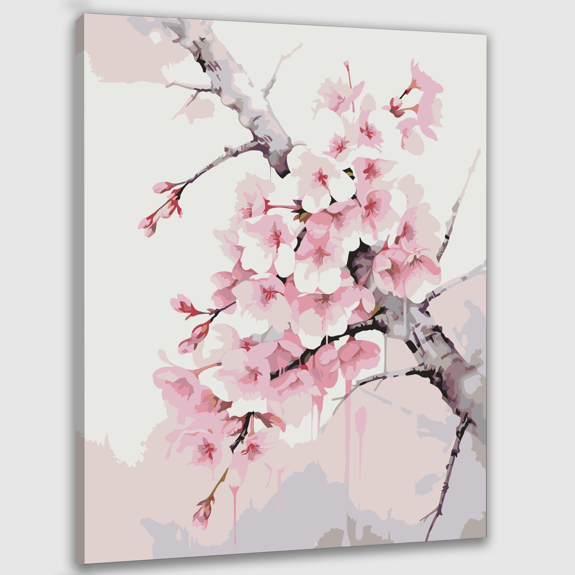 Картина по номерам 40x50 см, японская акварельная карт, цветущая сакура, розовые цветы, ветви, каскад, красота природы