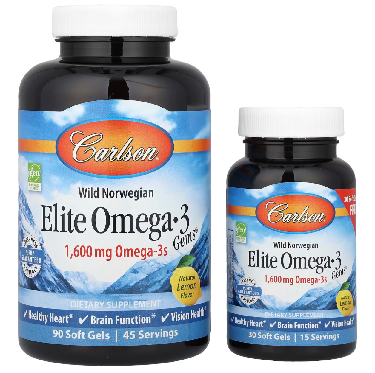 Carlson, Рыбий жир Омега 3, Elite Omega-3 Gems 1600 mg 90+30 капсул, Натуральный лимонный вкус