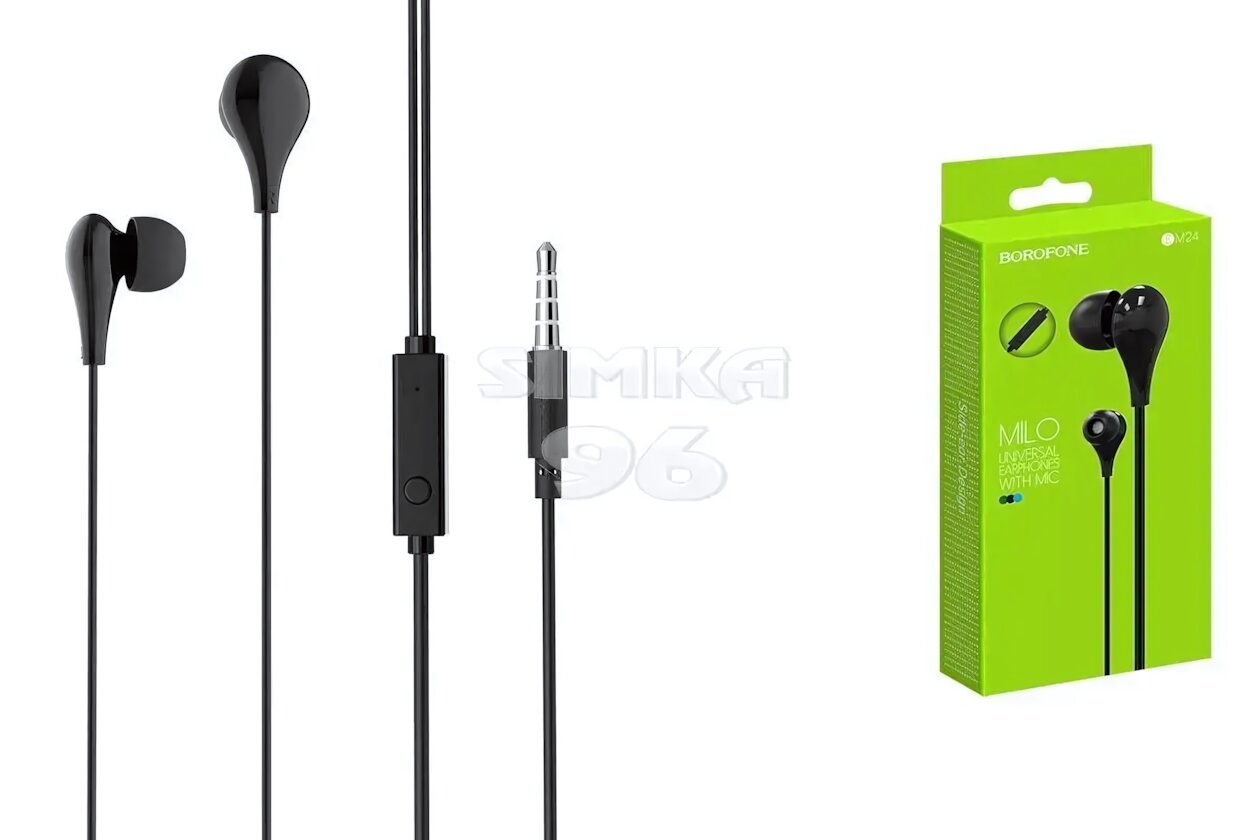 Наушники BOROFONE M24 вакуумные с микрофоном, черные, удобные для музыки