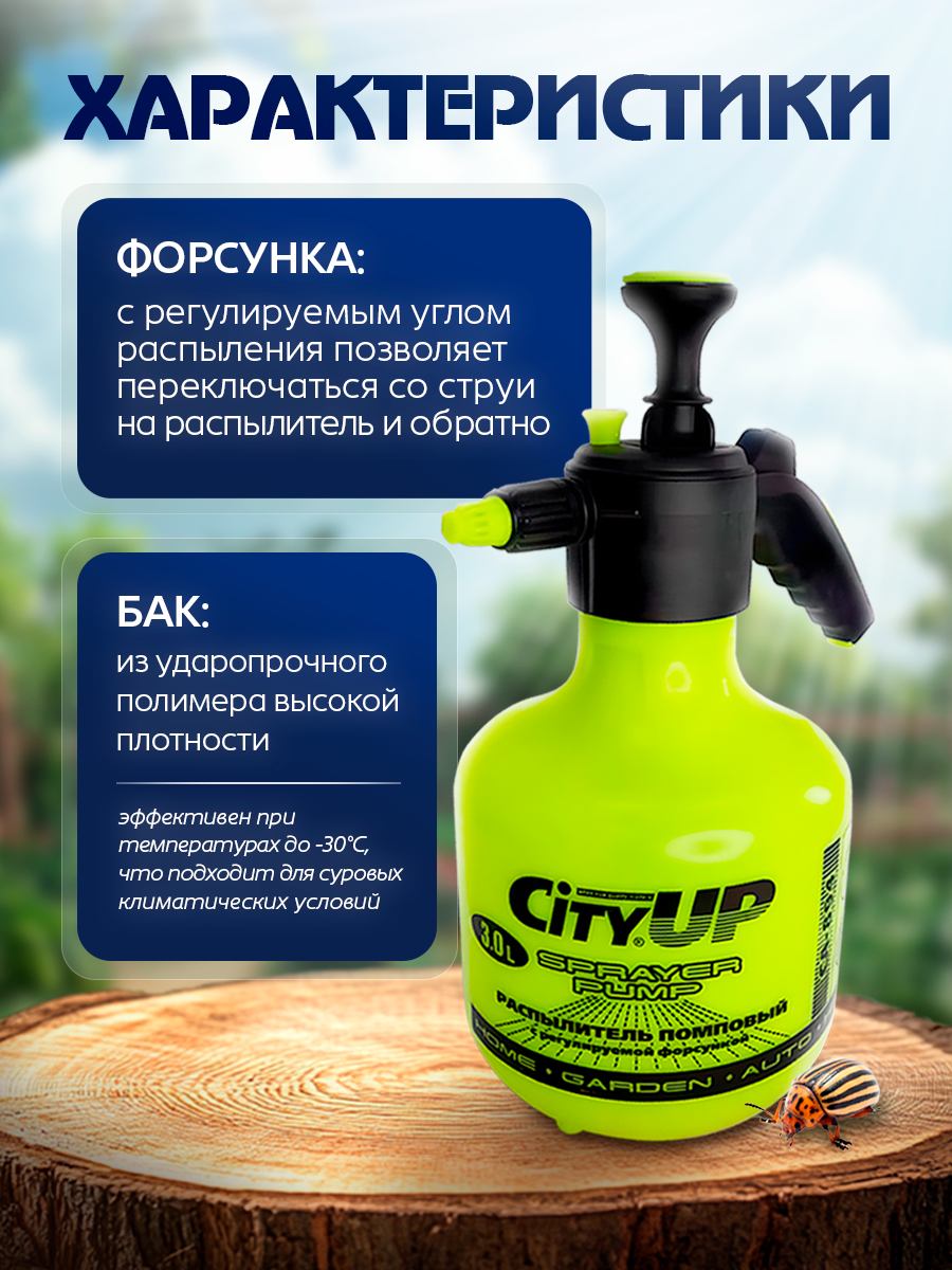 Распылитель помповый с регулируемой форсункой 3л (салатовый) СА-894 — фото 1