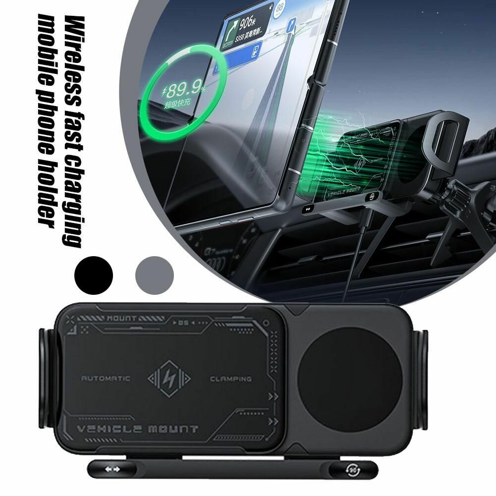 Картинки Вращающийся на 360 градусов автомобильный держатель для мобильного телефона с функцией беспроводной быстрой зарядки / подходит для мобильных телефонов Xiaomi и Apple