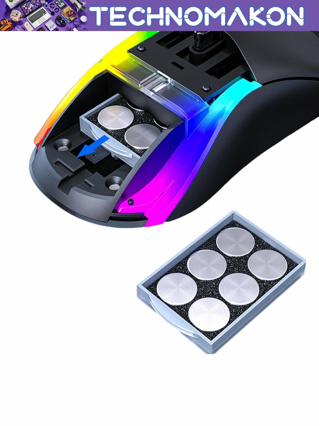 Проводная игровая мышь IMICE T60, с поддержкой RGB-подсветки и грузиками, сменный корпус — фото 1