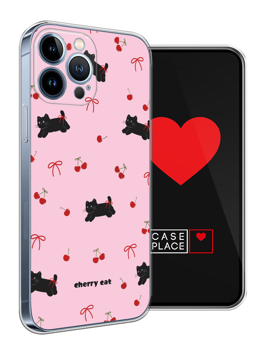 Чехол на Apple iPhone 13 Pro Max / Айфон 13 Про Макс с принтом cherry cat — фото 1