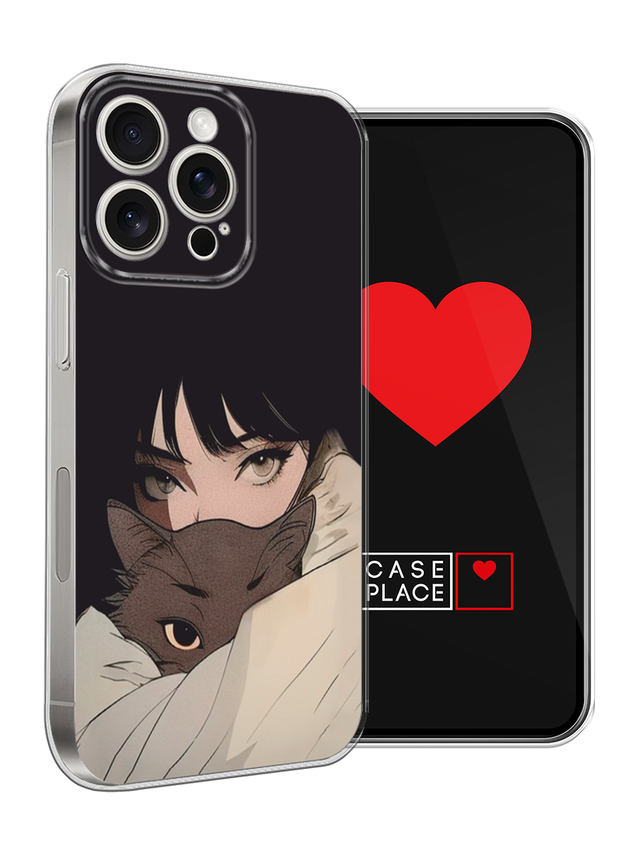 Чехол на Apple iPhone 15 Pro Max / Айфон 15 Про Макс с принтом Аниме девушка с котиком — фото 1