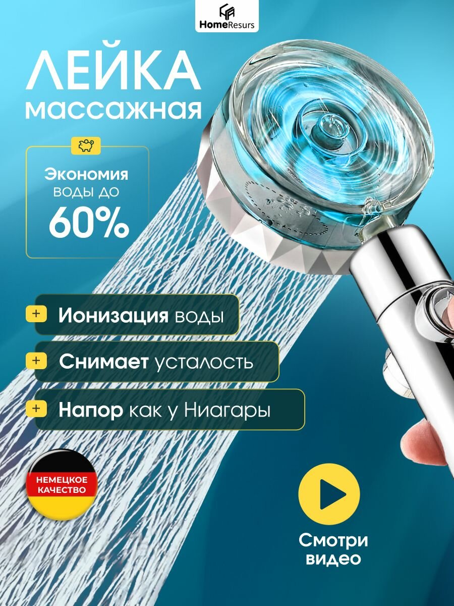 Лейка для душа HomeResurs, с вентилятором и фильтром экономичная турбо лейка