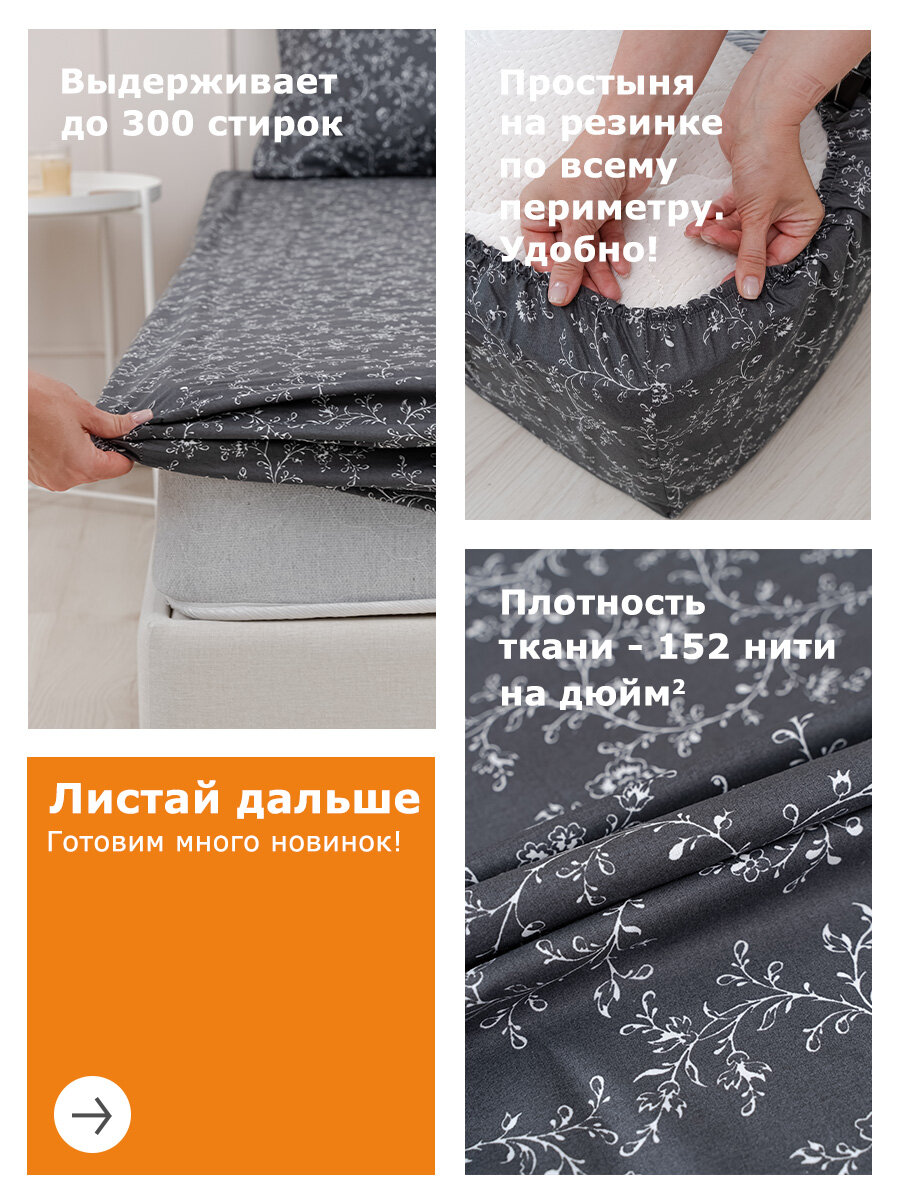 Изображение Простынь на резинке YERRNA 180х200 см, аналог икеа, 100% хлопок, перкаль, с рисунком