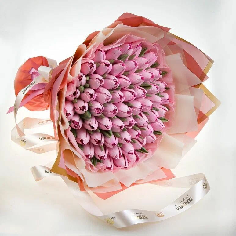 Букет ZEFIRRIM розовые тюльпаны из зефира 55 штук натуральный продукт клубника