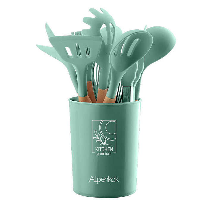 Набор кухонных принадлежностей Alpenkok АК-5281 на подставке 12 предметов, мятный