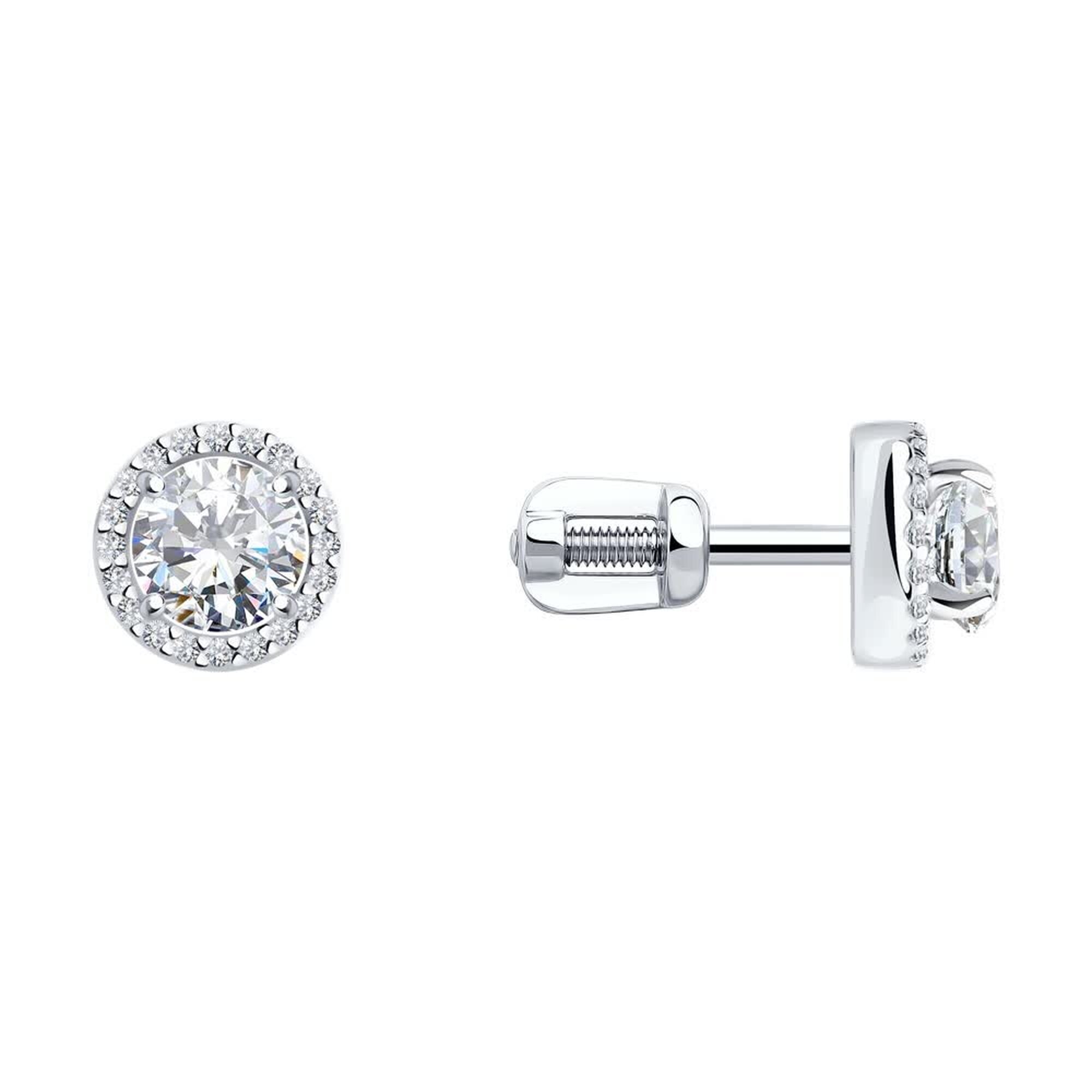 Серьги пусеты Diamant online, белое золото, 585 проба, фианит, длина 0.7 см, , прозрачный
