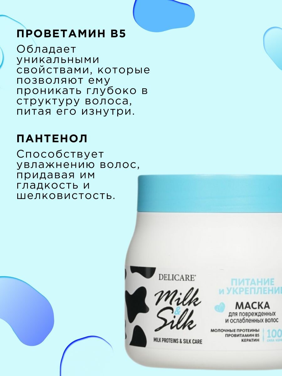 Изображение Маска для поврежденных и слабых волос Delicare Milk & Silk "Питание и укрепление", 500мл