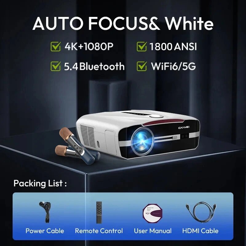 Цифровой проектор A9T Smart TV 1800 ANSI Lumens, Smart 5G Bluetooth W, вилка ЕС