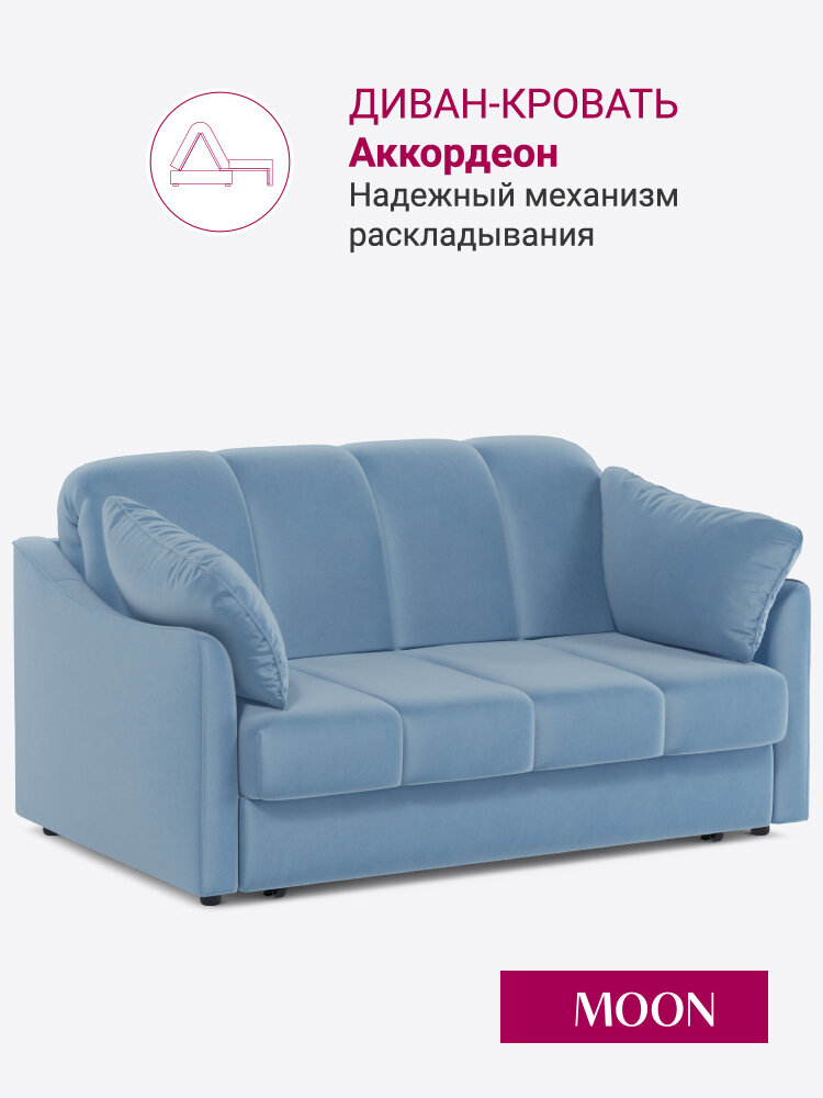 Диван-кровать раскладной, аккордеон MOON 111, голубой, велюр, 161х119х92, спальное место 140х215, независимый пружинный блок