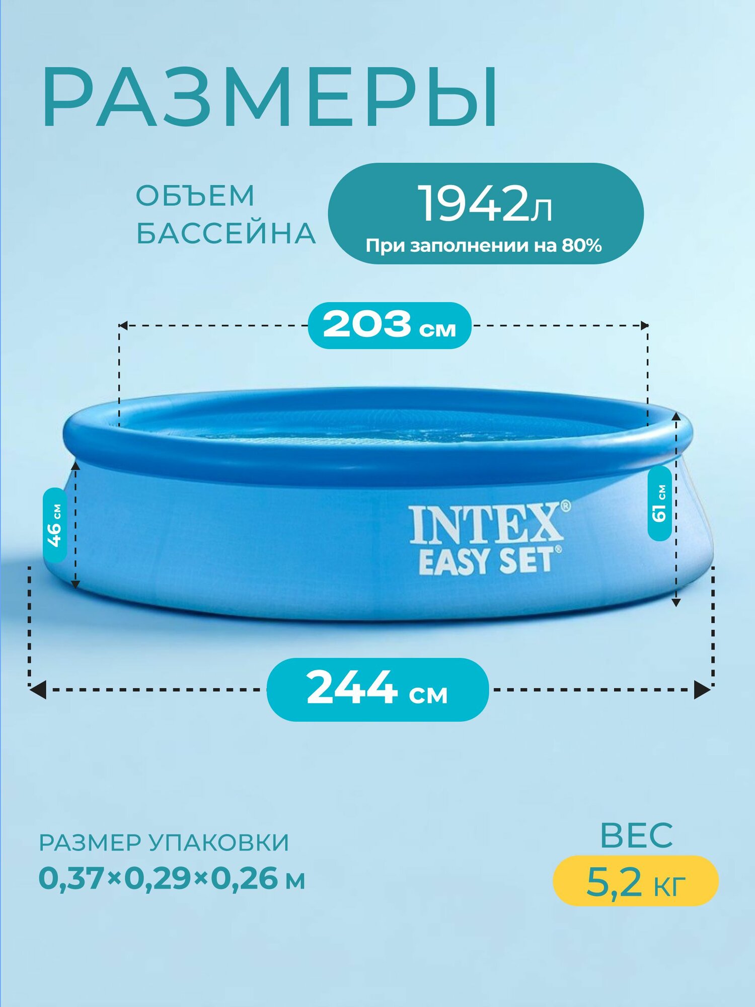 Бассейн Intex EASY SET, надувной, 244х61 см, 28106NP — фото 1