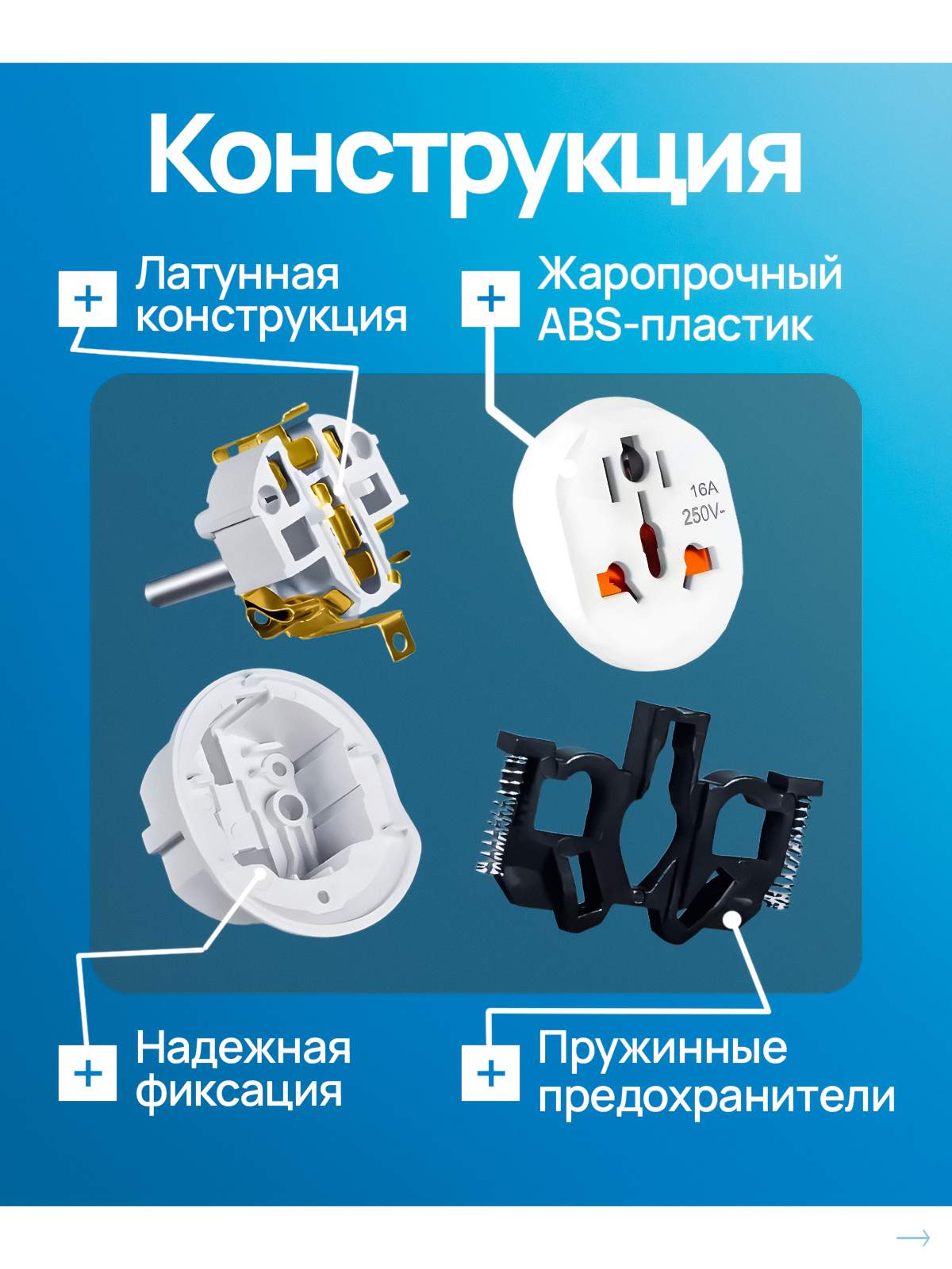 Переходник с китайской вилки на российскую , переходник на евровилку , белый Латунь! — фото 1
