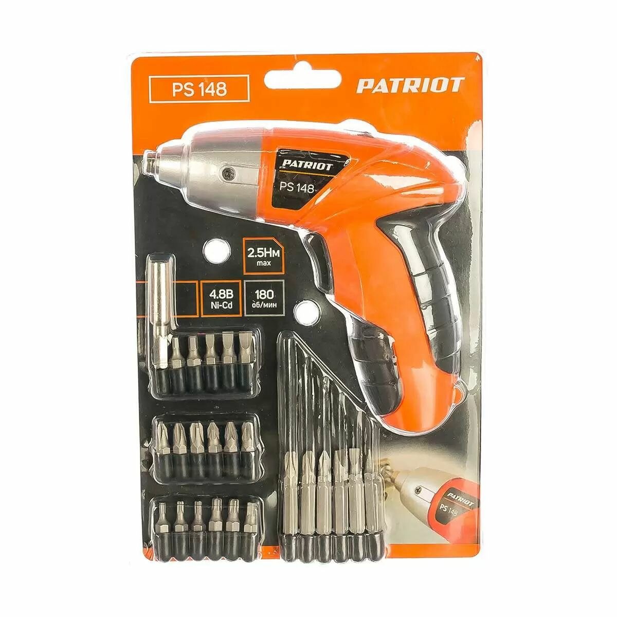 Отвертка аккумуляторная PATRIOT PS 148 48V блистер + комплект бит 180201305
