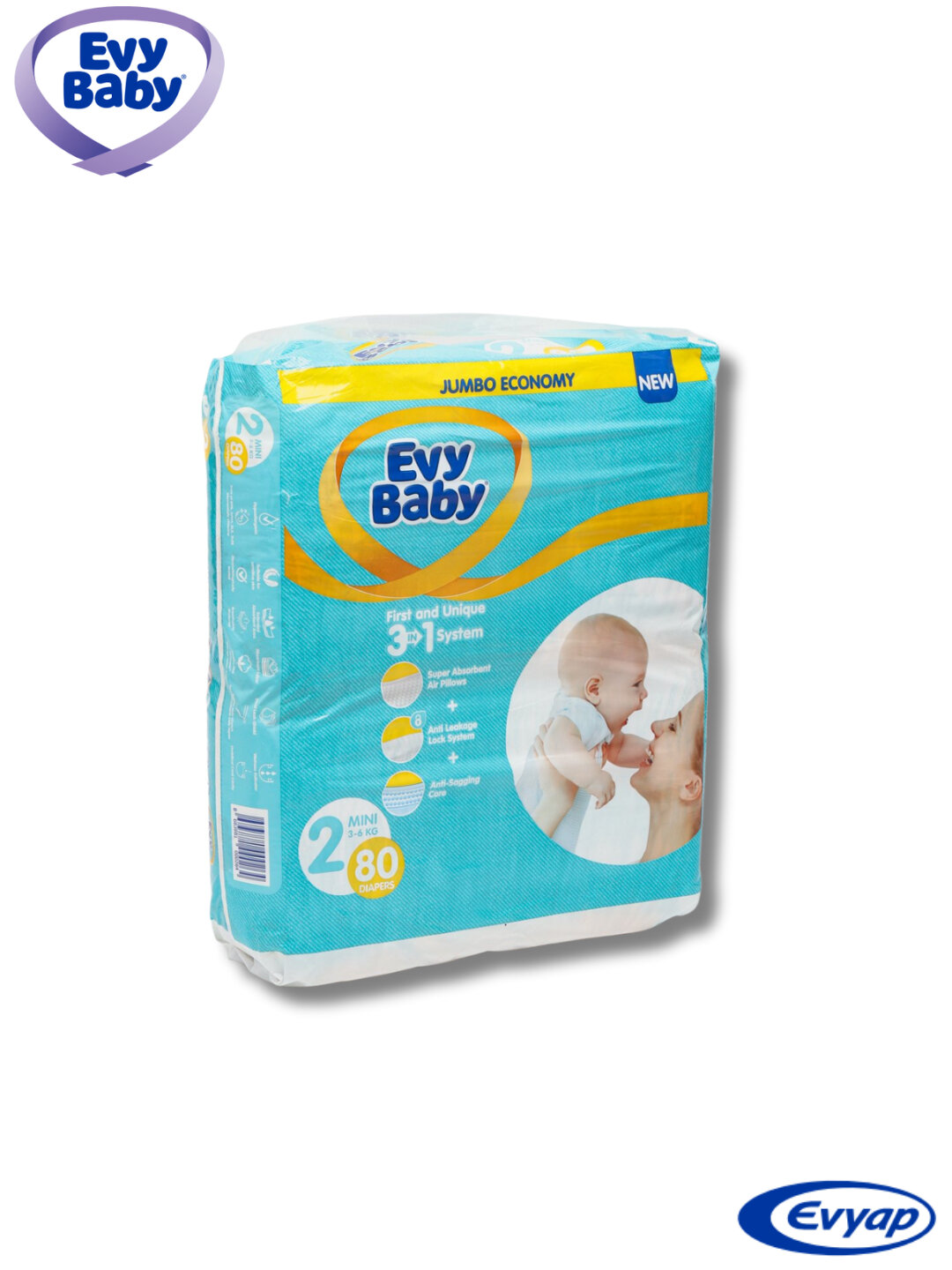 Детские подгузники EVY BABY BDPR MINI JUMBO 80*4 EXP21 №2 — фото 1